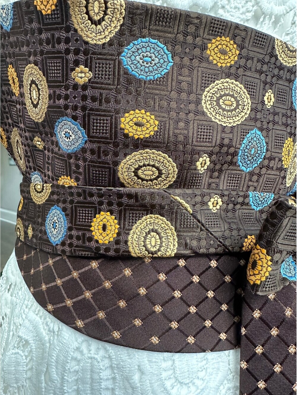 Upcycled Obi Belt | Corset Style Waist Belt | OOAK | OS | Vintage Reclaimed Ties - Picture 3 of 12